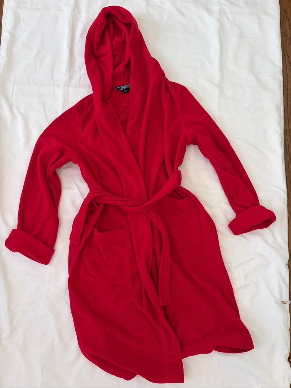 Lands' End Kids Red Hooded Fleece Wrap Robe with Pockets, size 10 (kids)